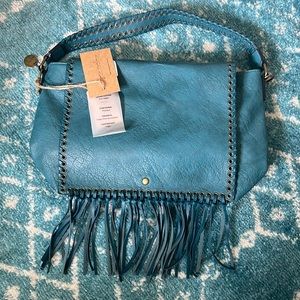 Ampere creations teal lacy fringe messenger
